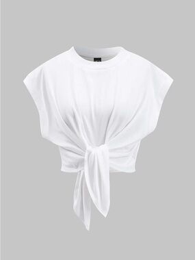 022. Micas Solid Ruched Tie Front T-Shirt XS